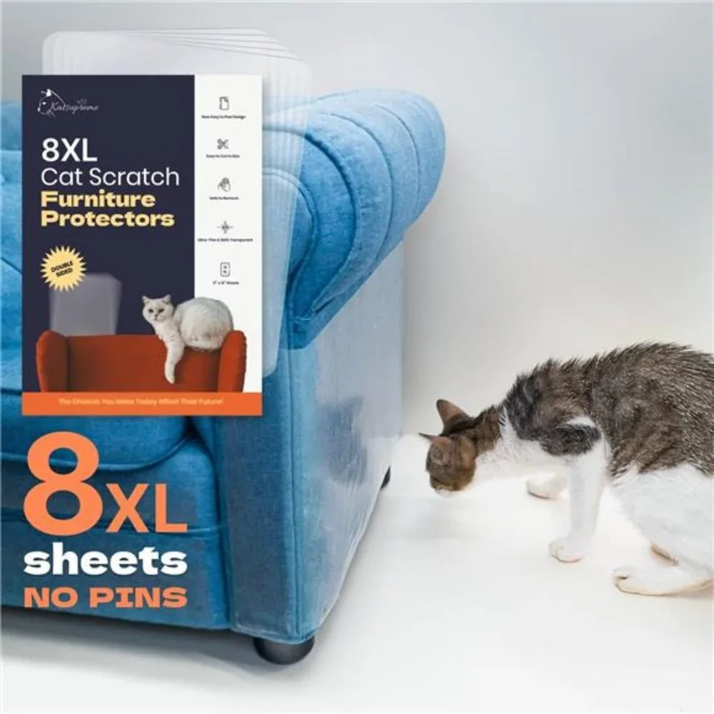 Cat Scratch Couch Protector - 8XL Sheets, Clear (Almost Invisible),Extra Durable